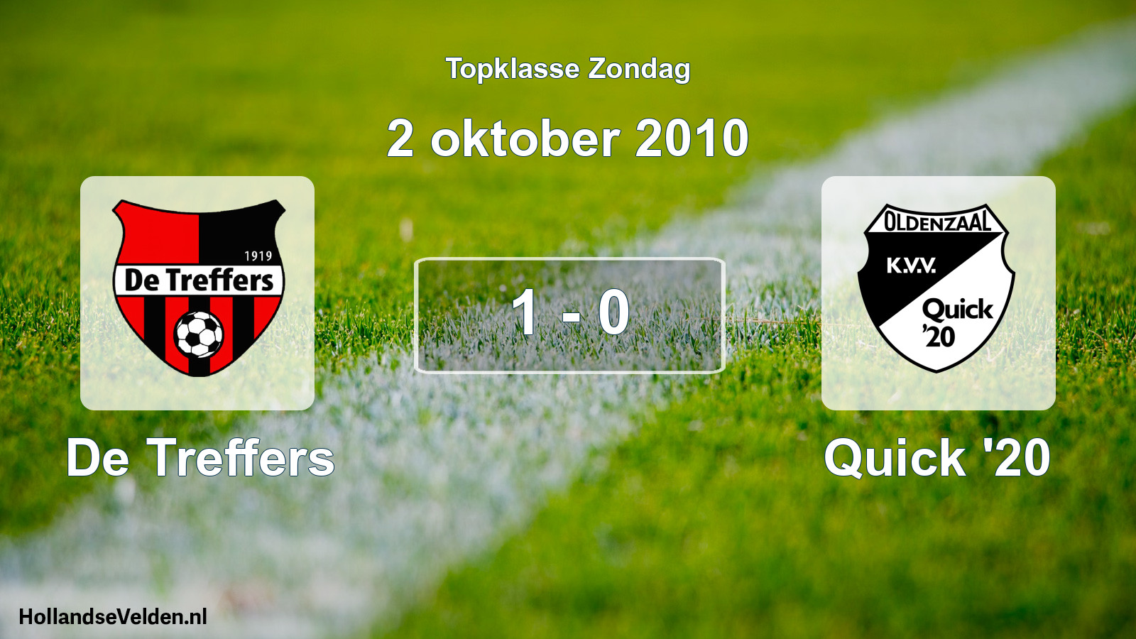 Total number of matches played: De Treffers - Quick '20 1 - 0 (2 October 2010)