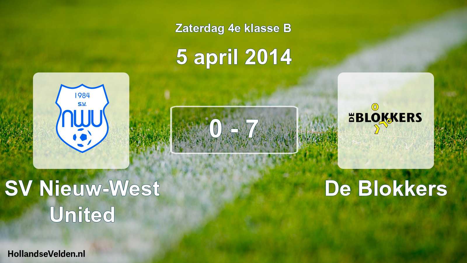 Total number of matches played: SV Nieuw-West United - De Blokkers 0 - 7 (5 April 2014)