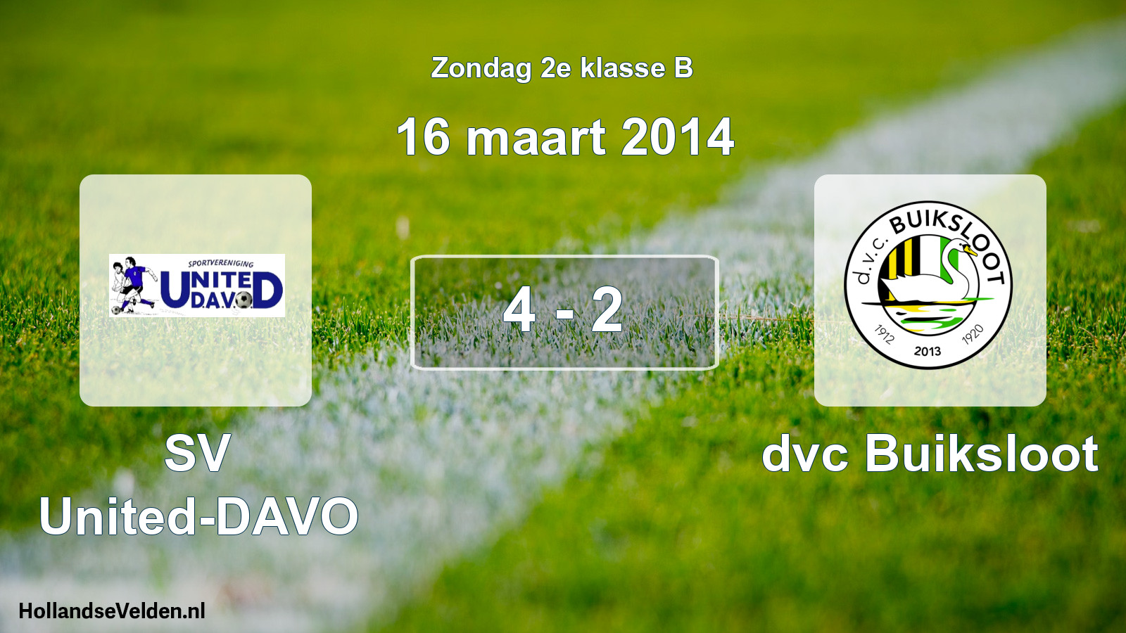 Total number of matches played: SV United-DAVO - dvc Buiksloot 4 - 2 (16 March 2014)