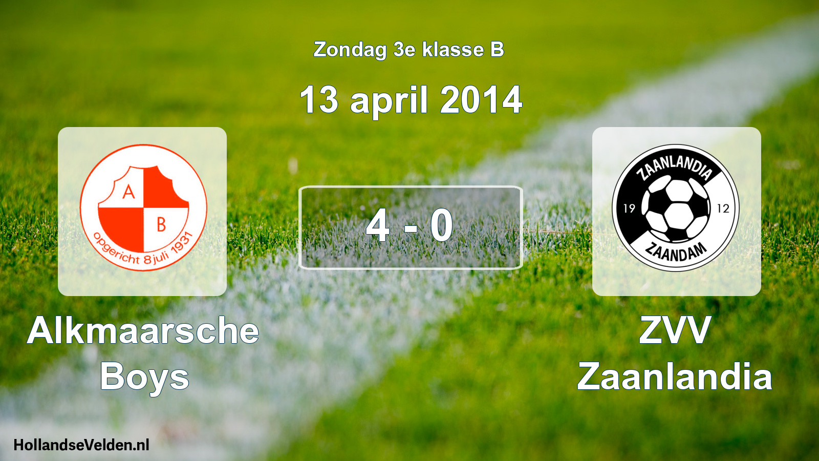 Total number of matches played: Alkmaarsche Boys - ZVV Zaanlandia 4 - 0 (13 April 2014)