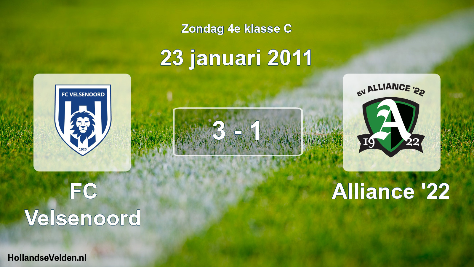 Total number of matches played: FC Velsenoord - Alliance '22 3 - 1 (23 January 2011)