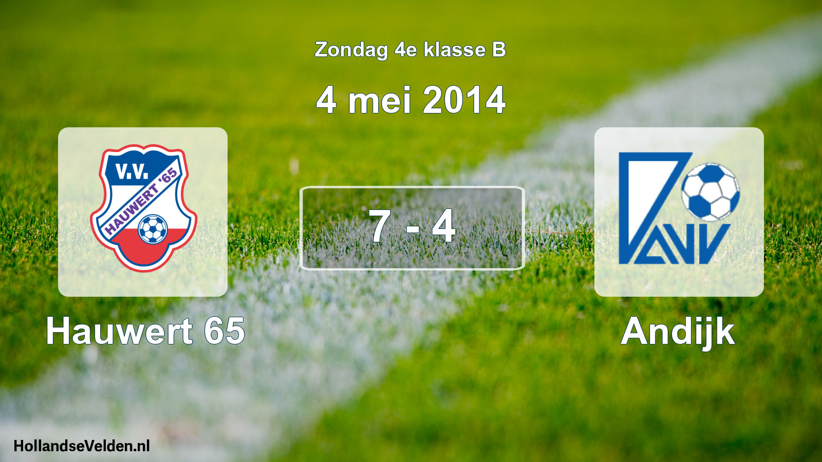 Total number of matches played: Hauwert 65 - Andijk 7 - 4 (4 May 2014)
