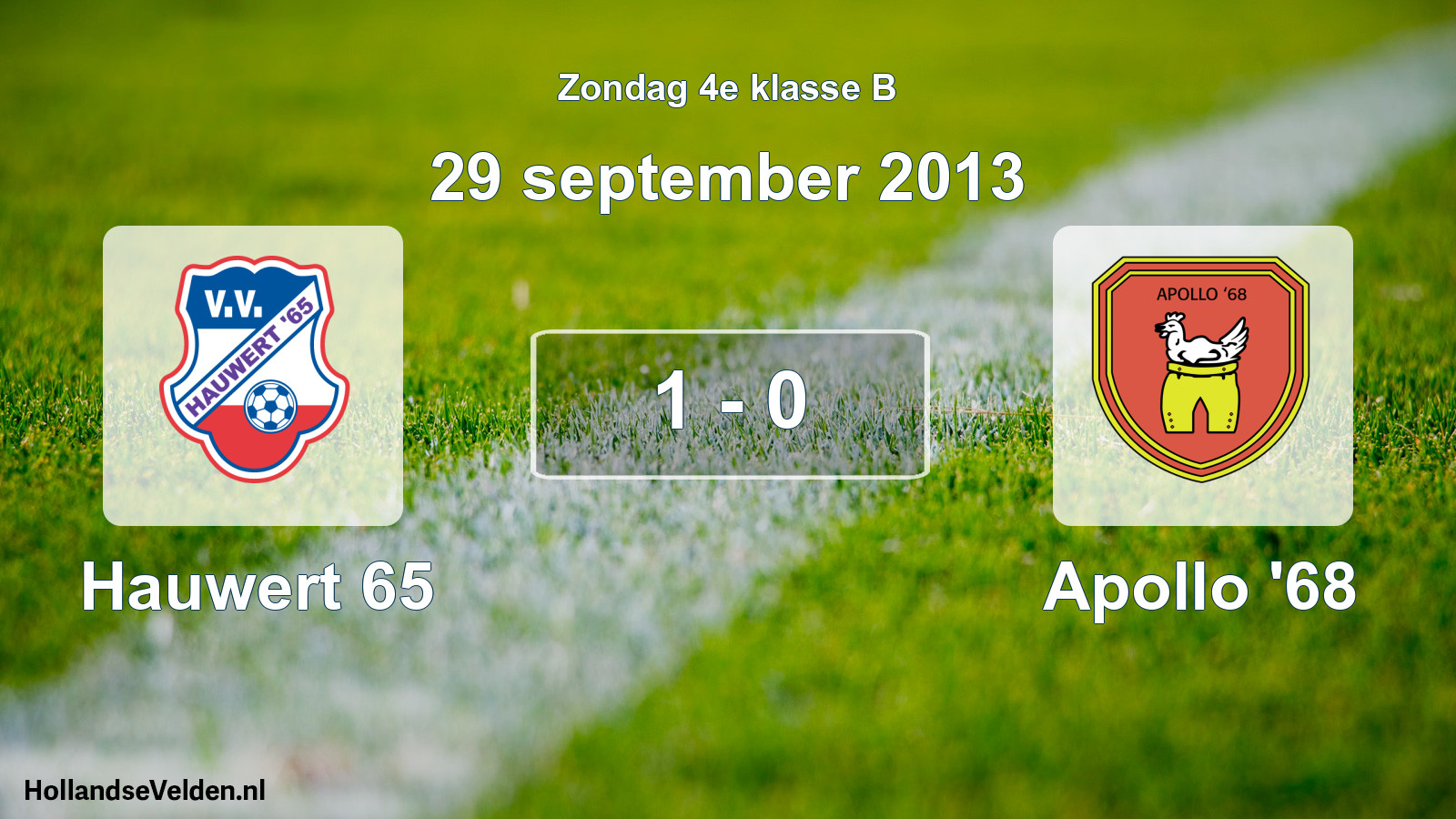 Total number of matches played: Hauwert 65 - Apollo '68 1 - 0 (29 September 2013)