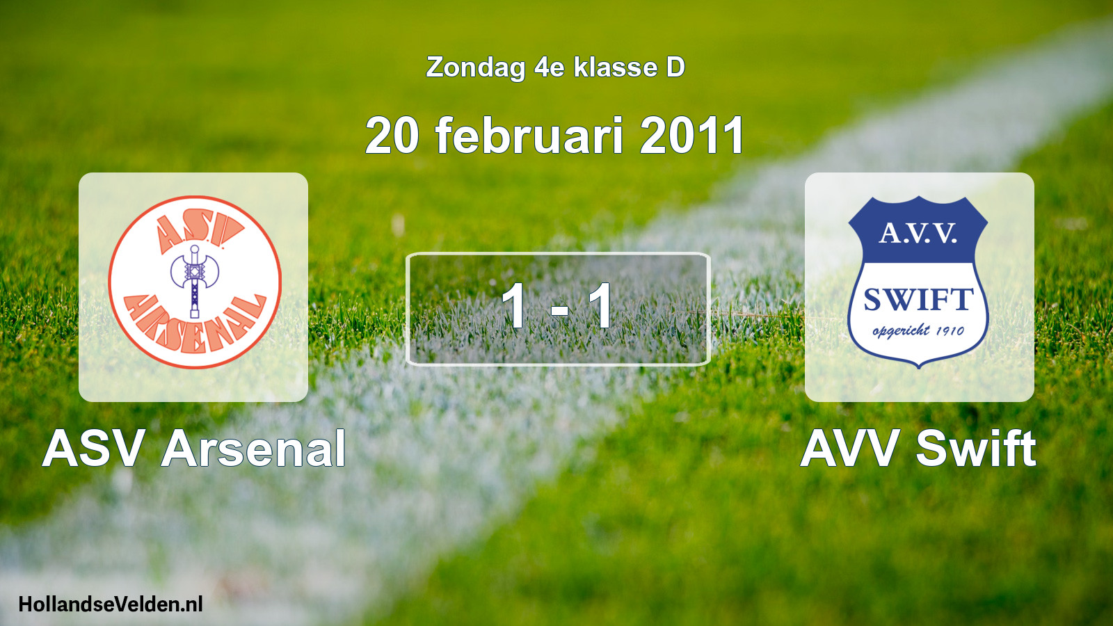 Total number of matches played: ASV Arsenal - AVV Swift 1 - 1 (20 February 2011)