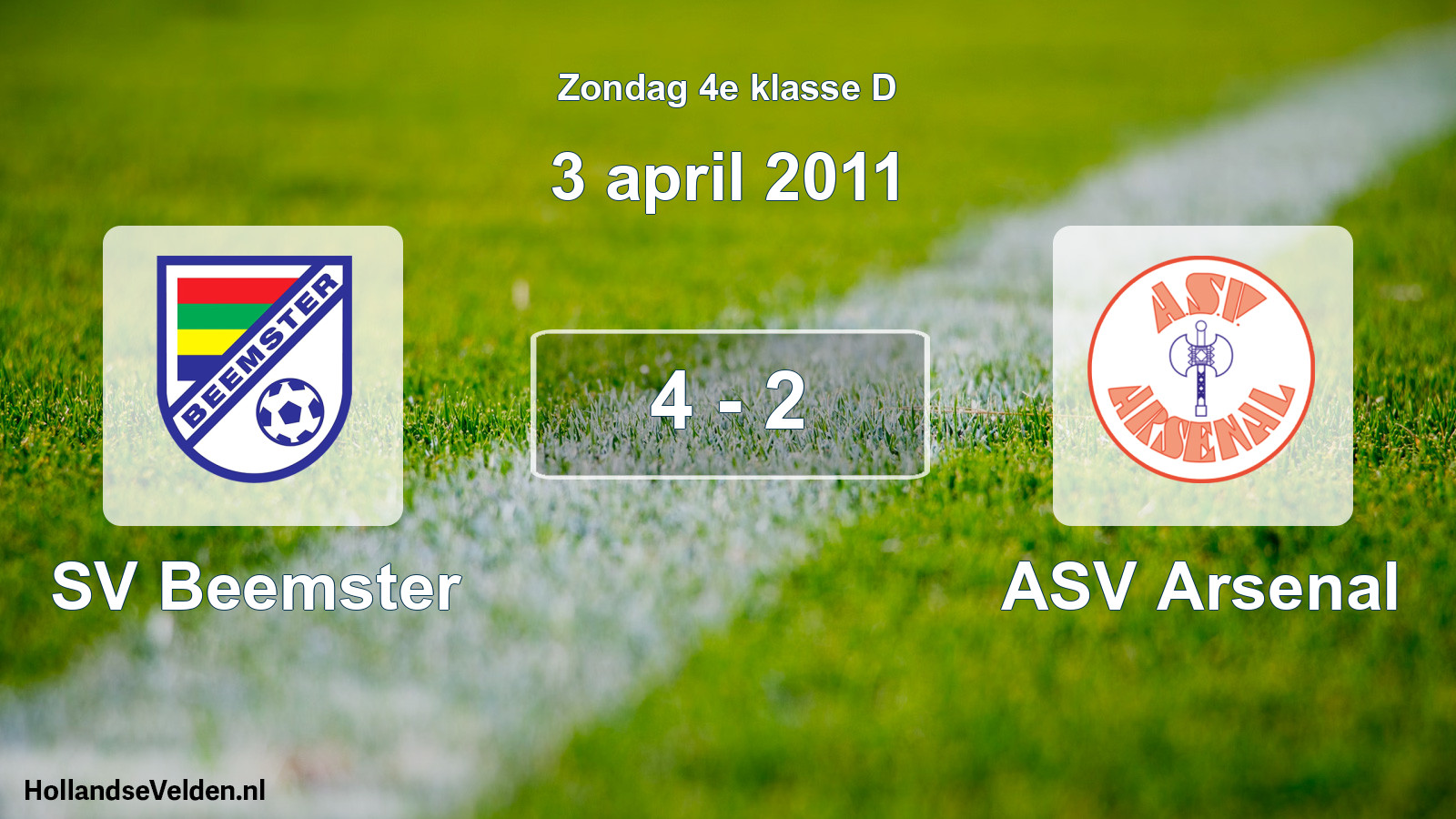 Total number of matches played: SV Beemster - ASV Arsenal 4 - 2 (3 April 2011)