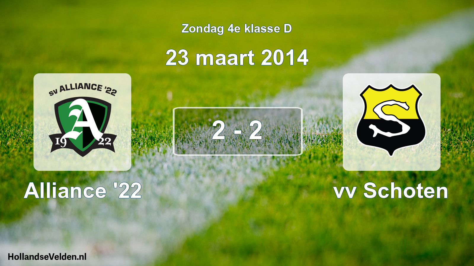 Total number of matches played: Alliance '22 - vv Schoten 2 - 2 (23 March 2014)