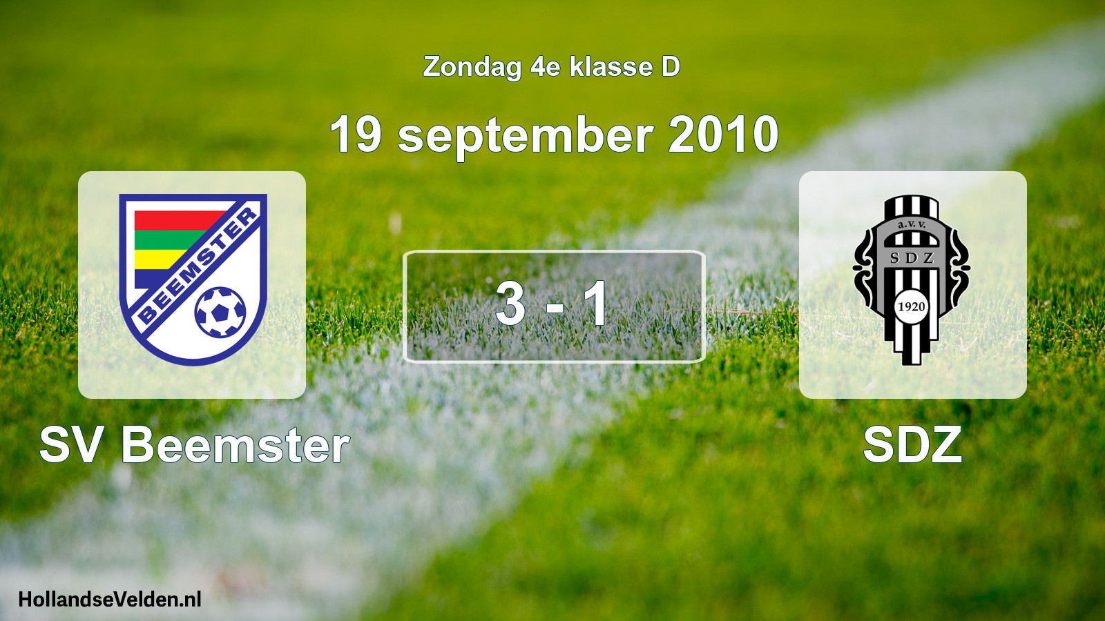 Total number of matches played: SV Beemster - SDZ 3 - 1 (19 September 2010)