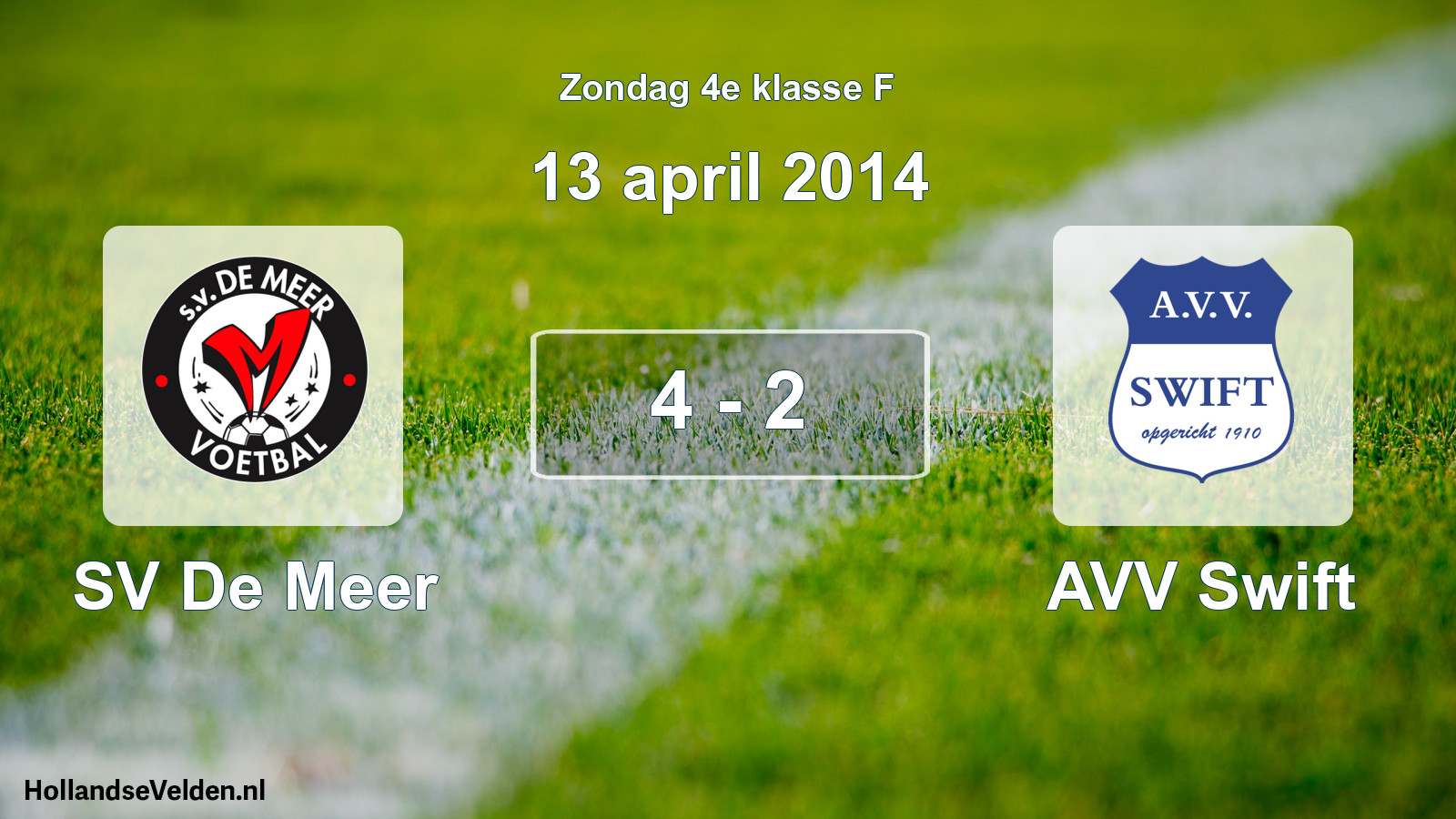 Total number of matches played: SV De Meer - AVV Swift 4 - 2 (13 April 2014)