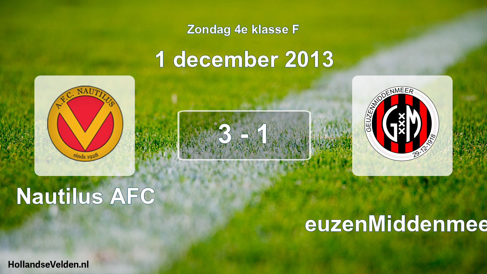 Total number of matches played: Nautilus AFC - GeuzenMiddenmeer 3 - 1 (1 December 2013)