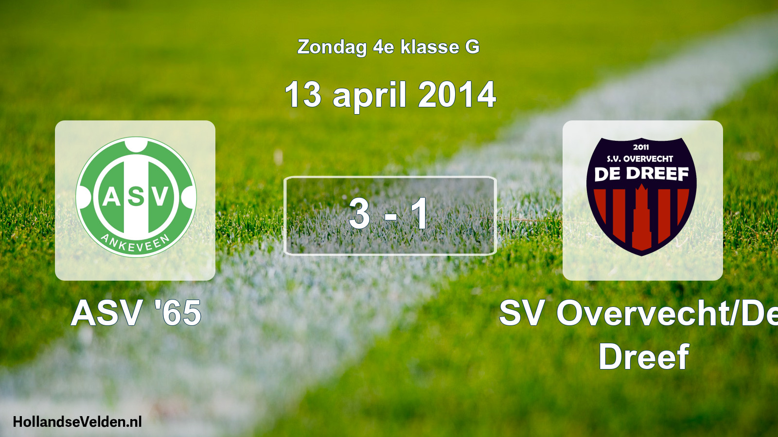 Total number of matches played: ASV '65 - SV Overvecht/De Dreef 3 - 1 (13 April 2014)