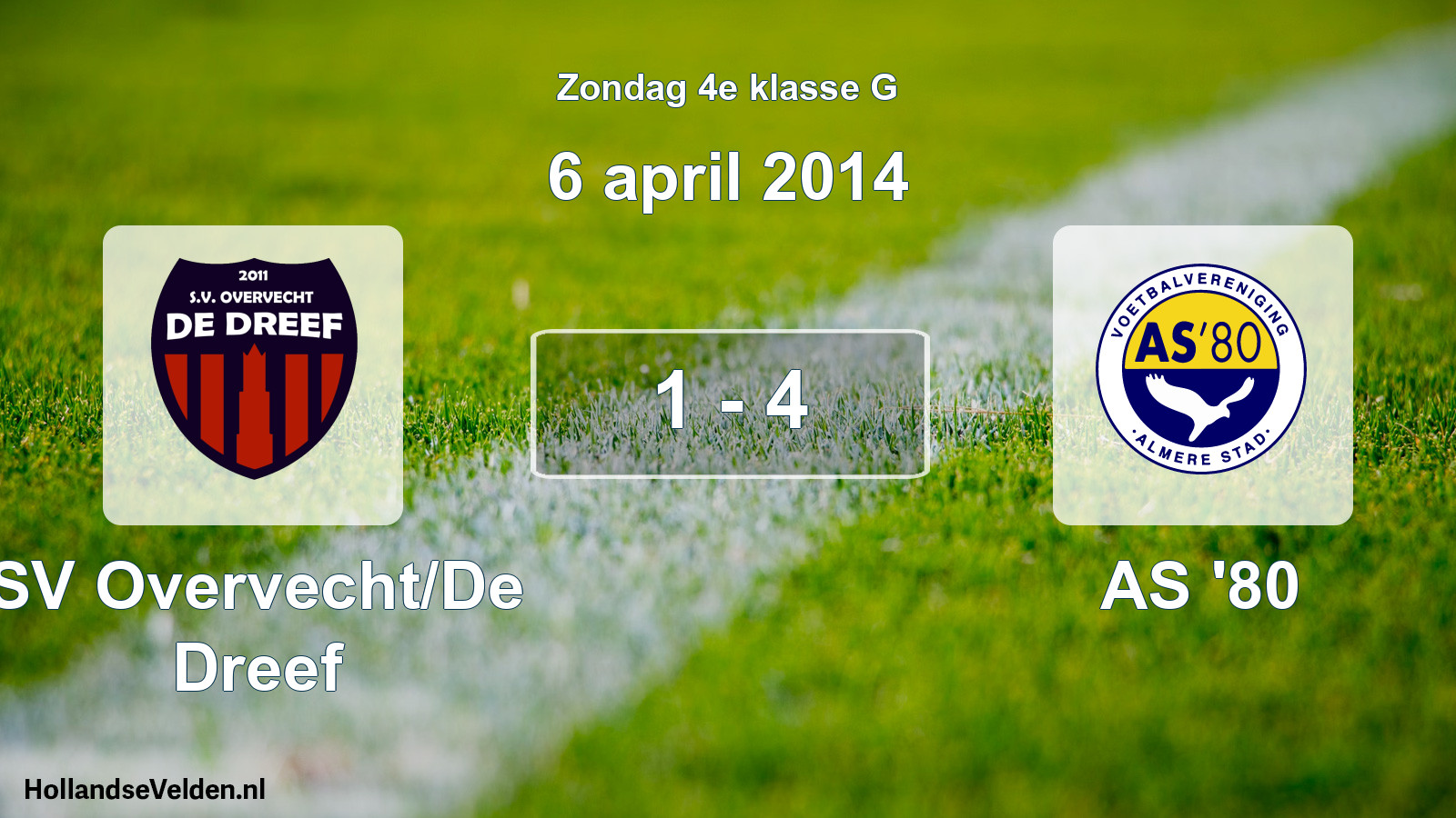 Total number of matches played: SV Overvecht/De Dreef - AS '80 1 - 4 (6 April 2014)