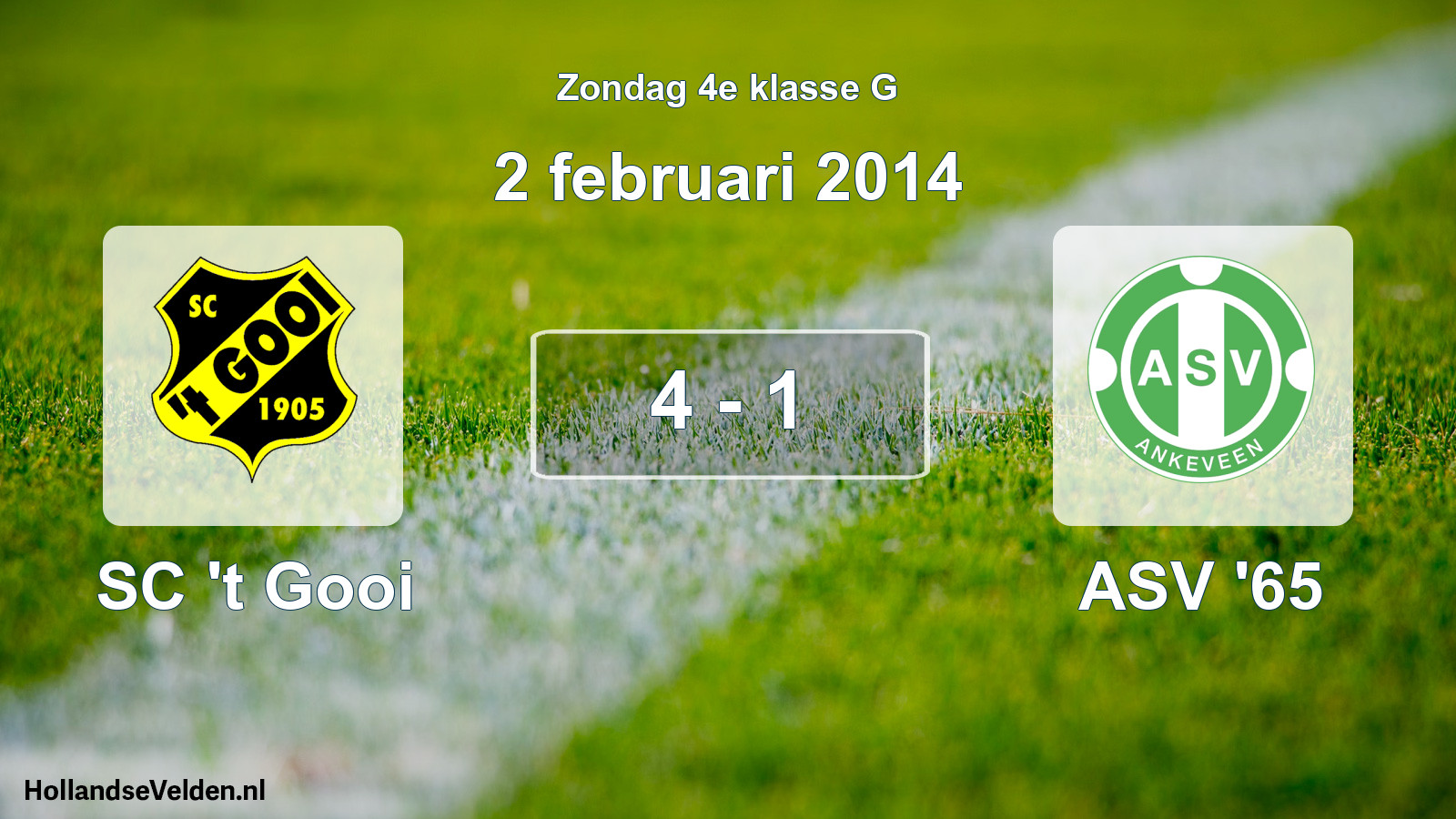 Total number of matches played: SC 't Gooi - ASV '65 4 - 1 (2 February 2014)