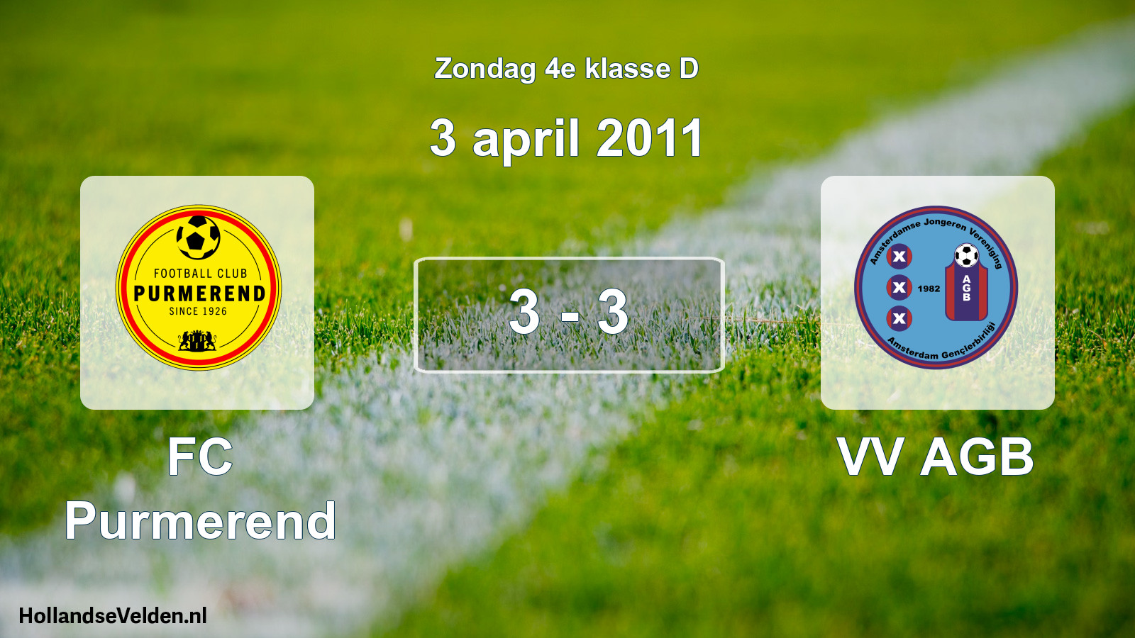 Total number of matches played: FC Purmerend - VV AGB 3 - 3 (3 April 2011)