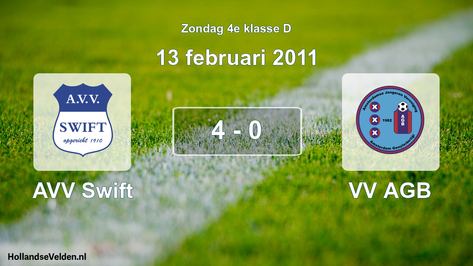 Total number of matches played: AVV Swift - VV AGB 4 - 0 (13 February 2011)