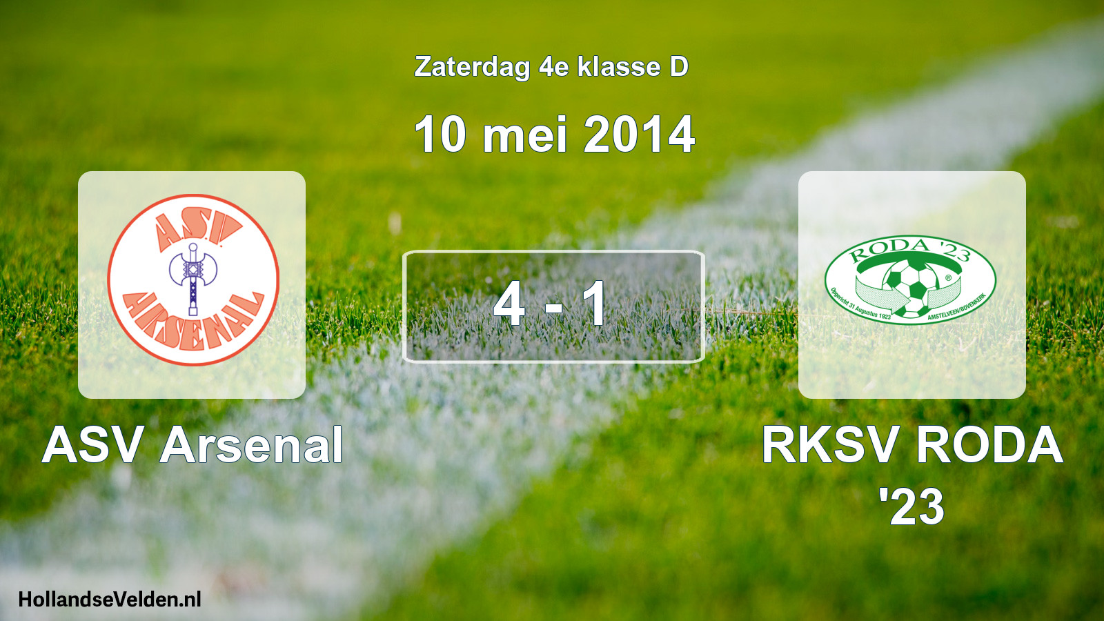 Total number of matches played: ASV Arsenal - RKSV RODA '23 4 - 1 (10 May 2014)