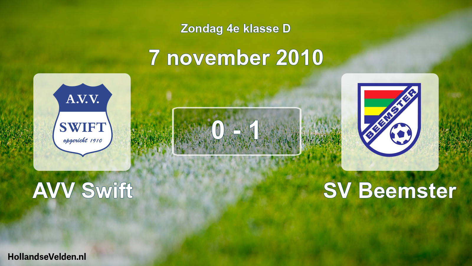 Total number of matches played: AVV Swift - SV Beemster 0 - 1 (7 November 2010)