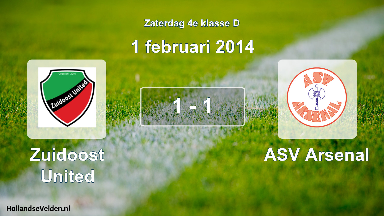 Total number of matches played: Zuidoost United - ASV Arsenal 1 - 1 (1 February 2014)