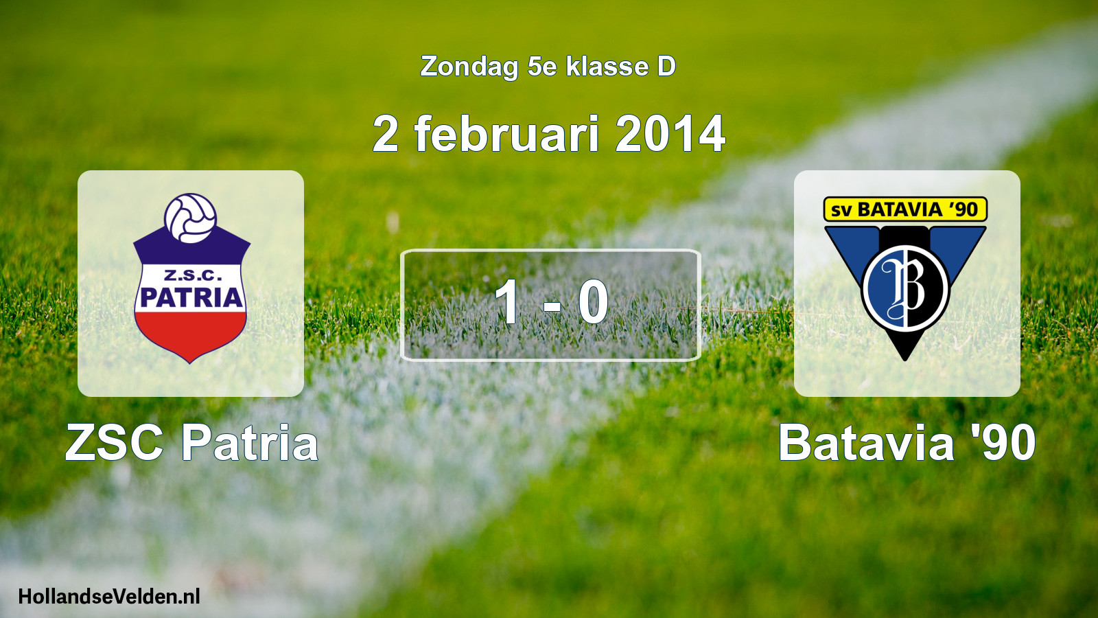 Total number of matches played: ZSC Patria - Batavia '90 1 - 0 (2 February 2014)