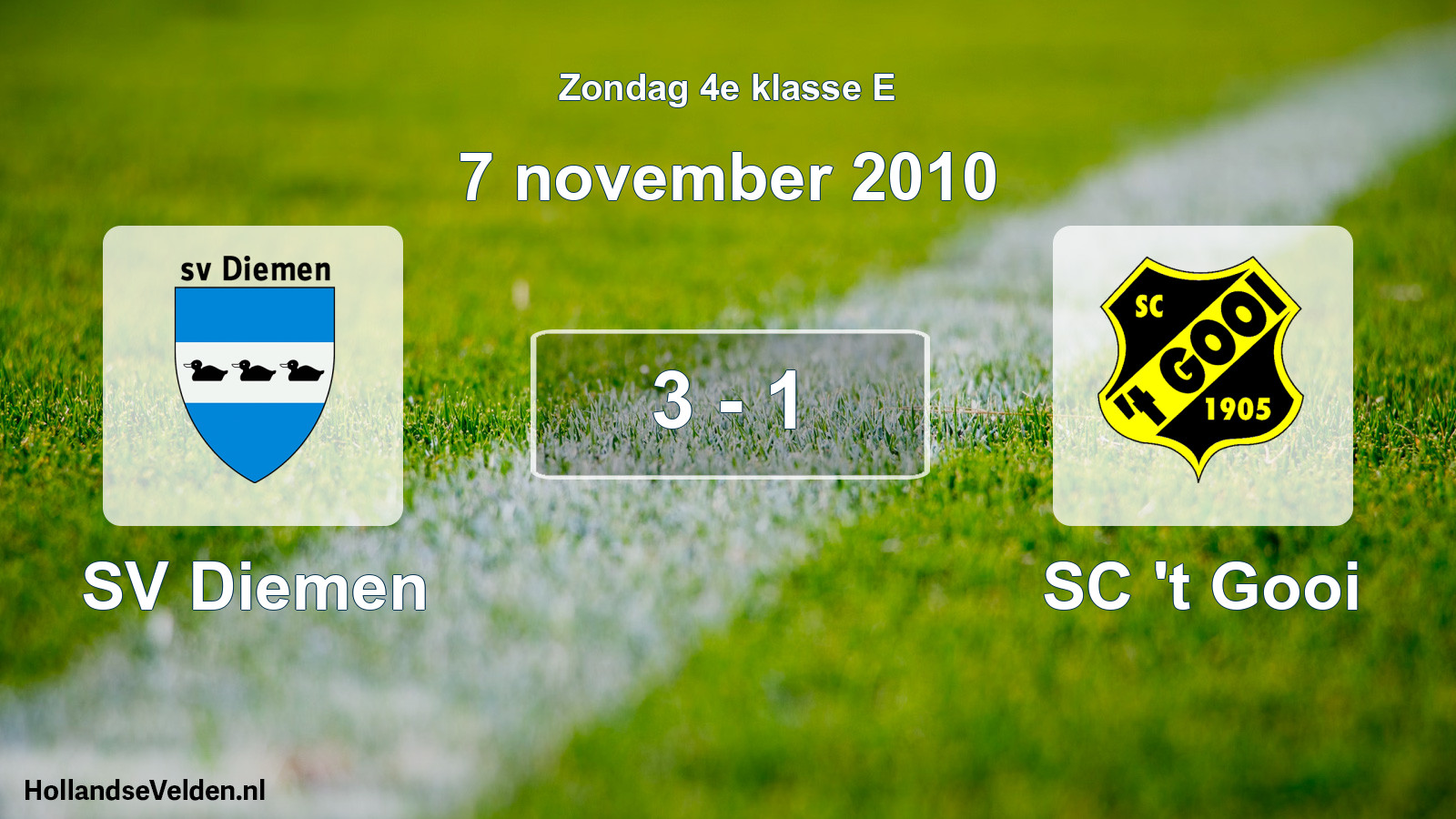 Total number of matches played: SV Diemen - SC 't Gooi 3 - 1 (7 November 2010)