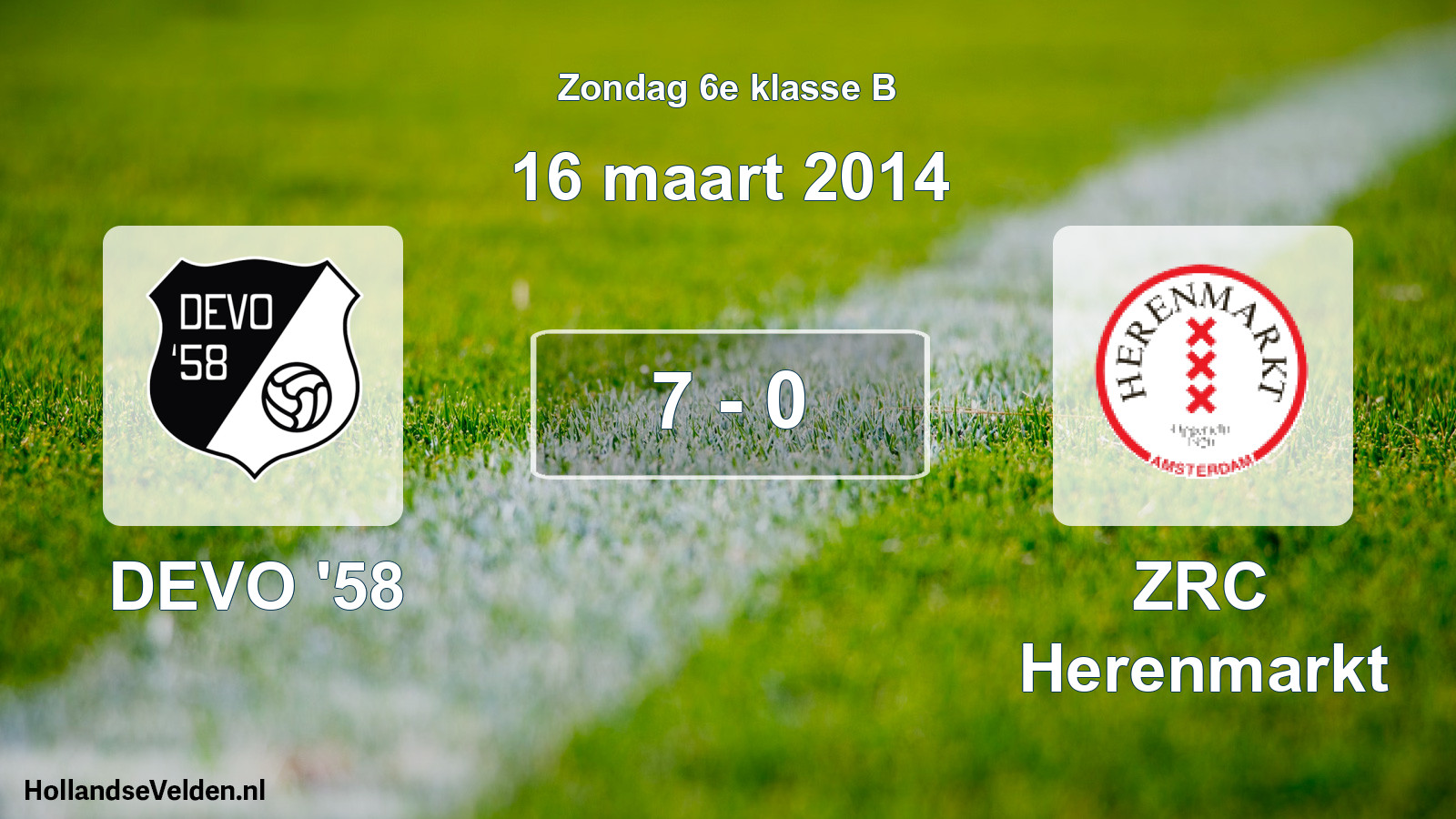Total number of matches played: DEVO '58 - ZRC Herenmarkt 7 - 0 (16 March 2014)