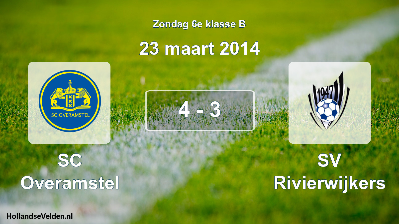 Total number of matches played: SC Overamstel - SV Rivierwijkers 4 - 3 (23 March 2014)