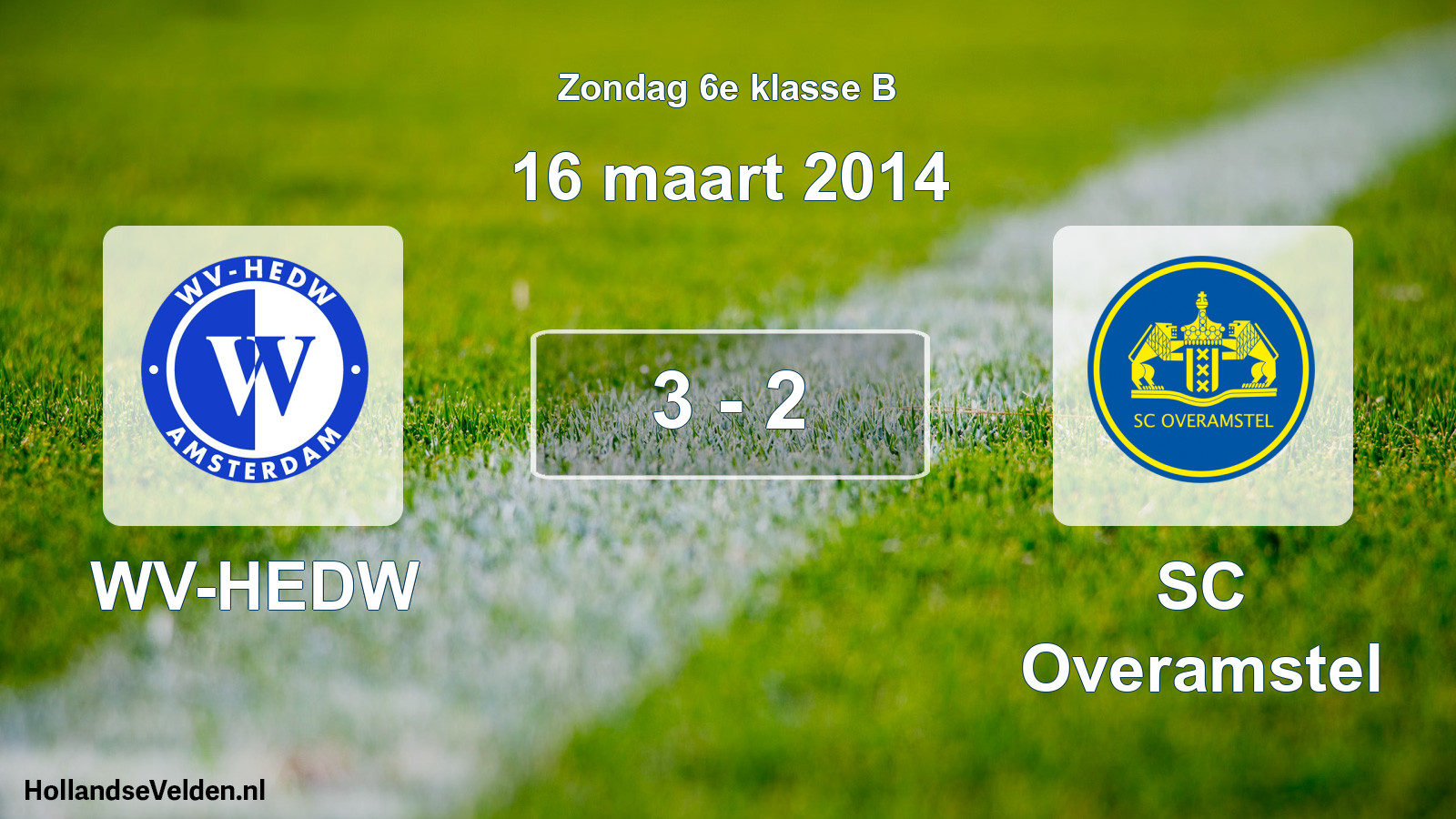 Total number of matches played: WV-HEDW - SC Overamstel 3 - 2 (16 March 2014)