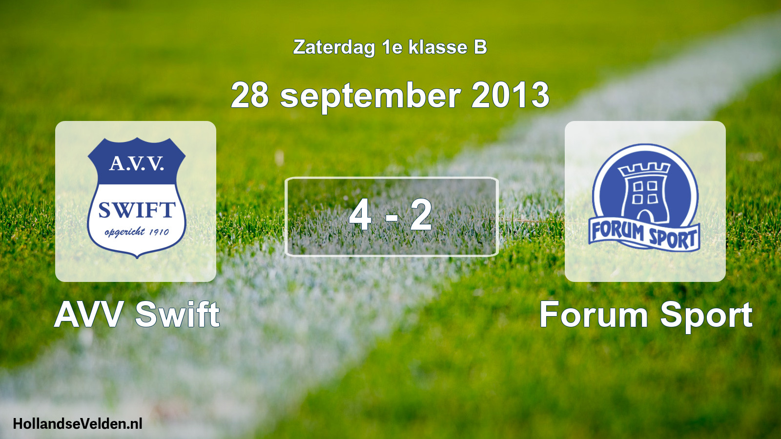 Total number of matches played: AVV Swift - Forum Sport 4 - 2 (28 September 2013)