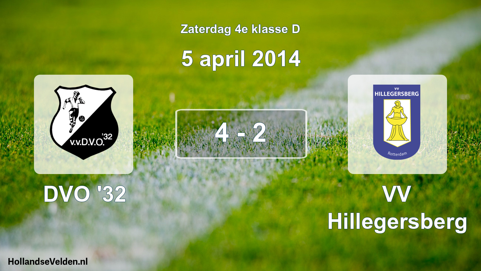 Total number of matches played: DVO '32 - VV Hillegersberg 4 - 2 (5 April 2014)