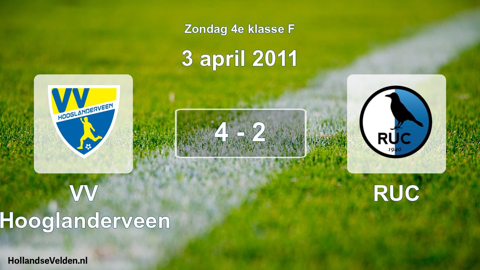 Total number of matches played: VV Hooglanderveen - RUC 4 - 2 (3 April 2011)