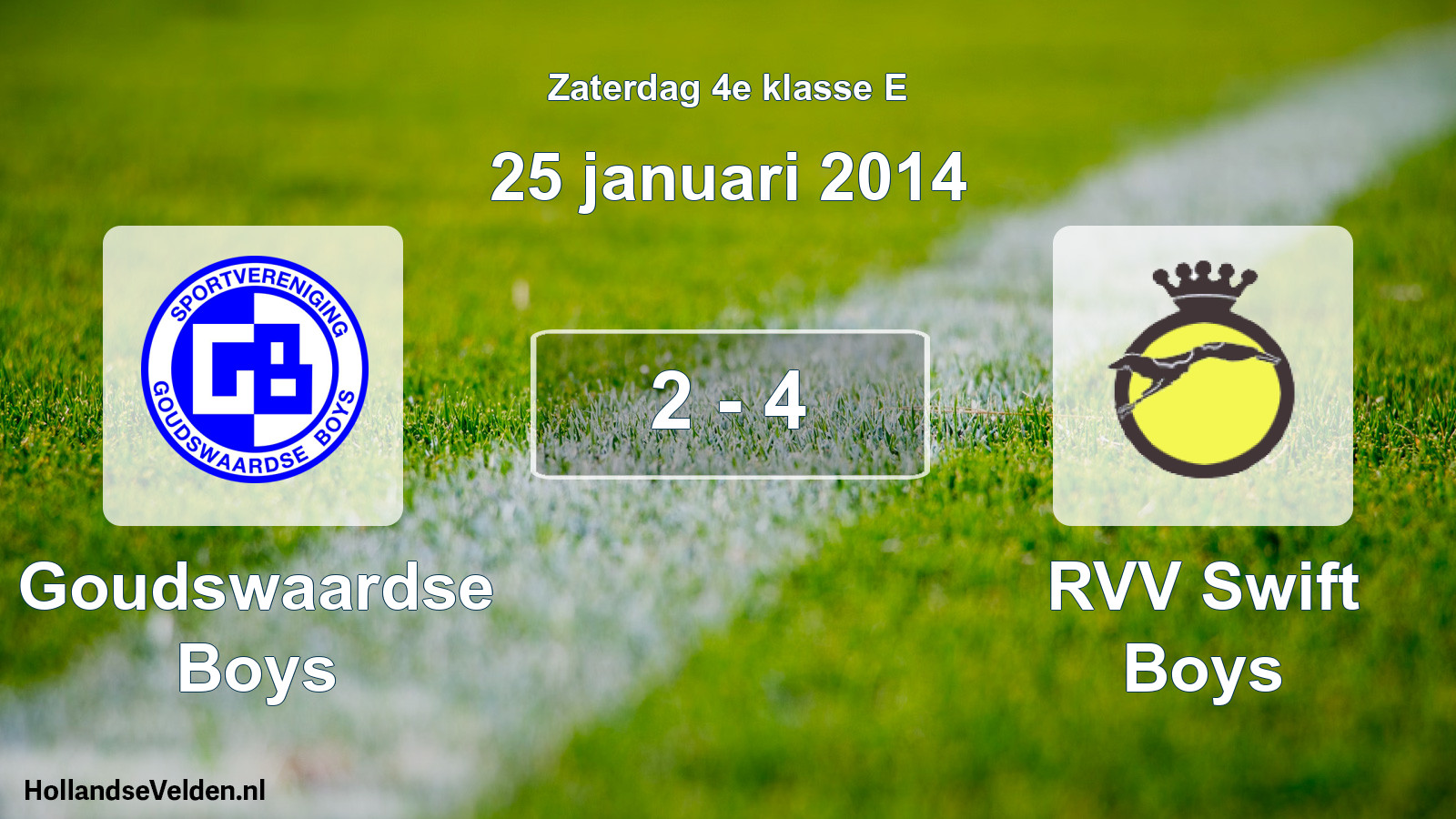 Total number of matches played: Goudswaardse Boys - RVV Swift Boys 2 - 4 (25 January 2014)