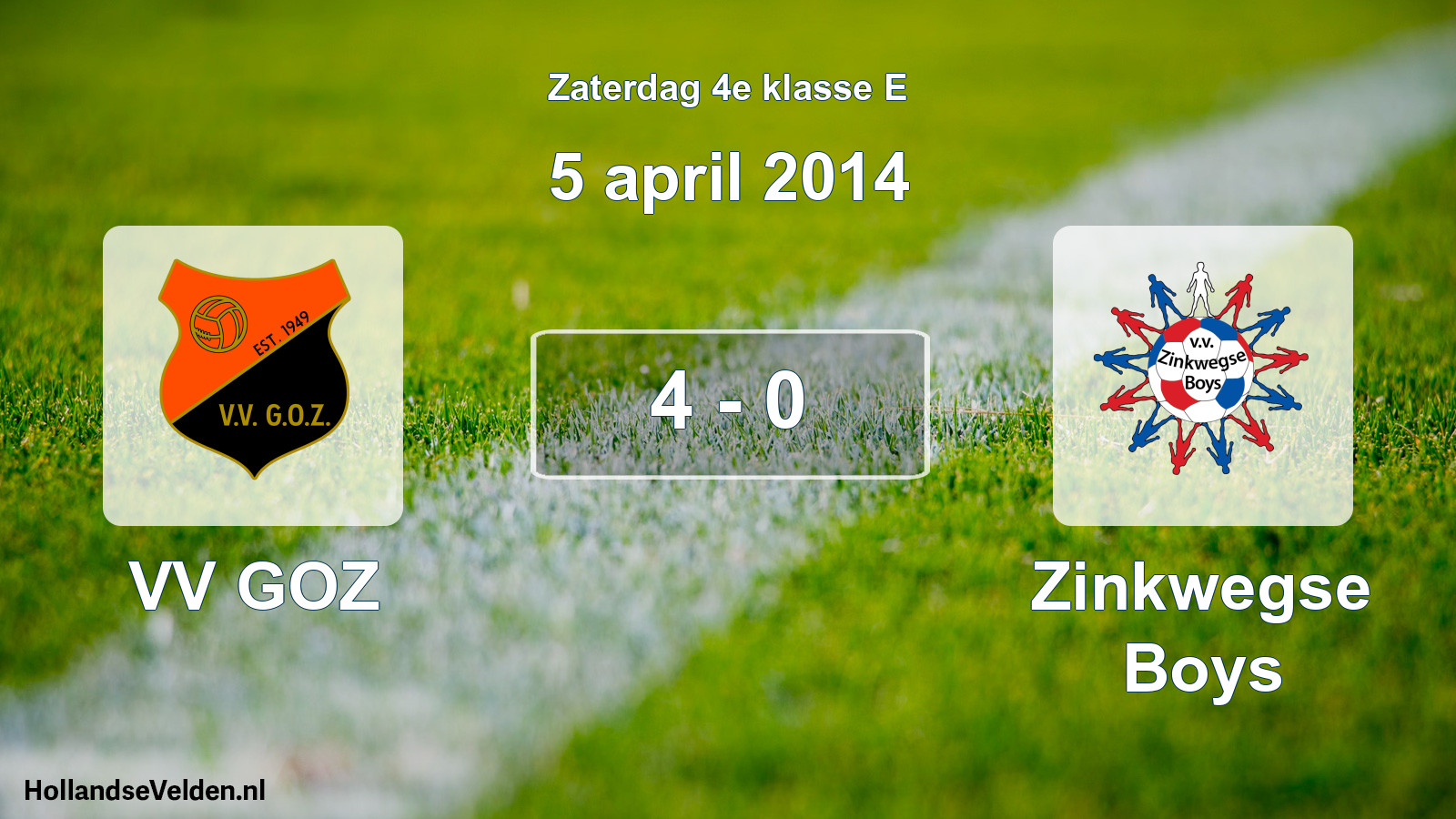 Total number of matches played: VV GOZ - Zinkwegse Boys 4 - 0 (5 April 2014)