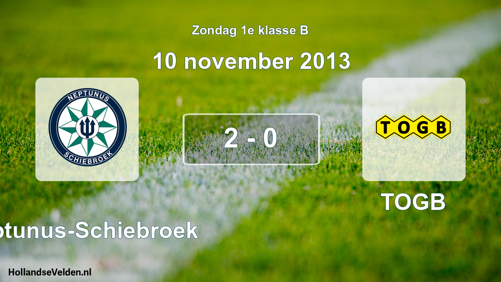 Total number of matches played: Neptunus-Schiebroek - TOGB 2 - 0 (10 November 2013)