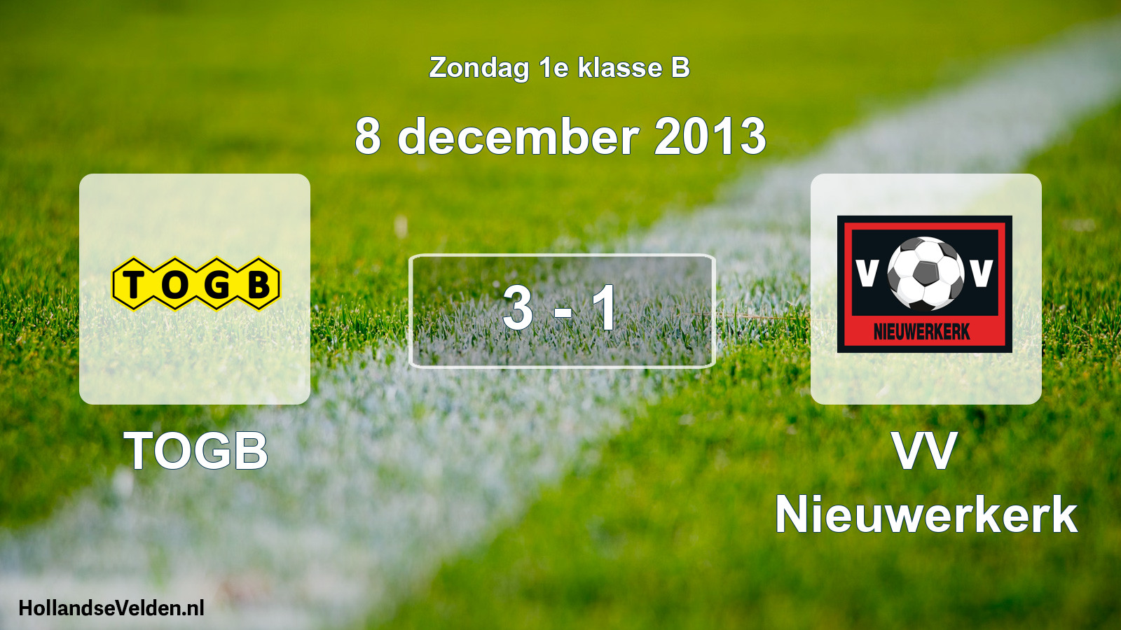 Total number of matches played: TOGB - VV Nieuwerkerk 3 - 1 (8 December 2013)