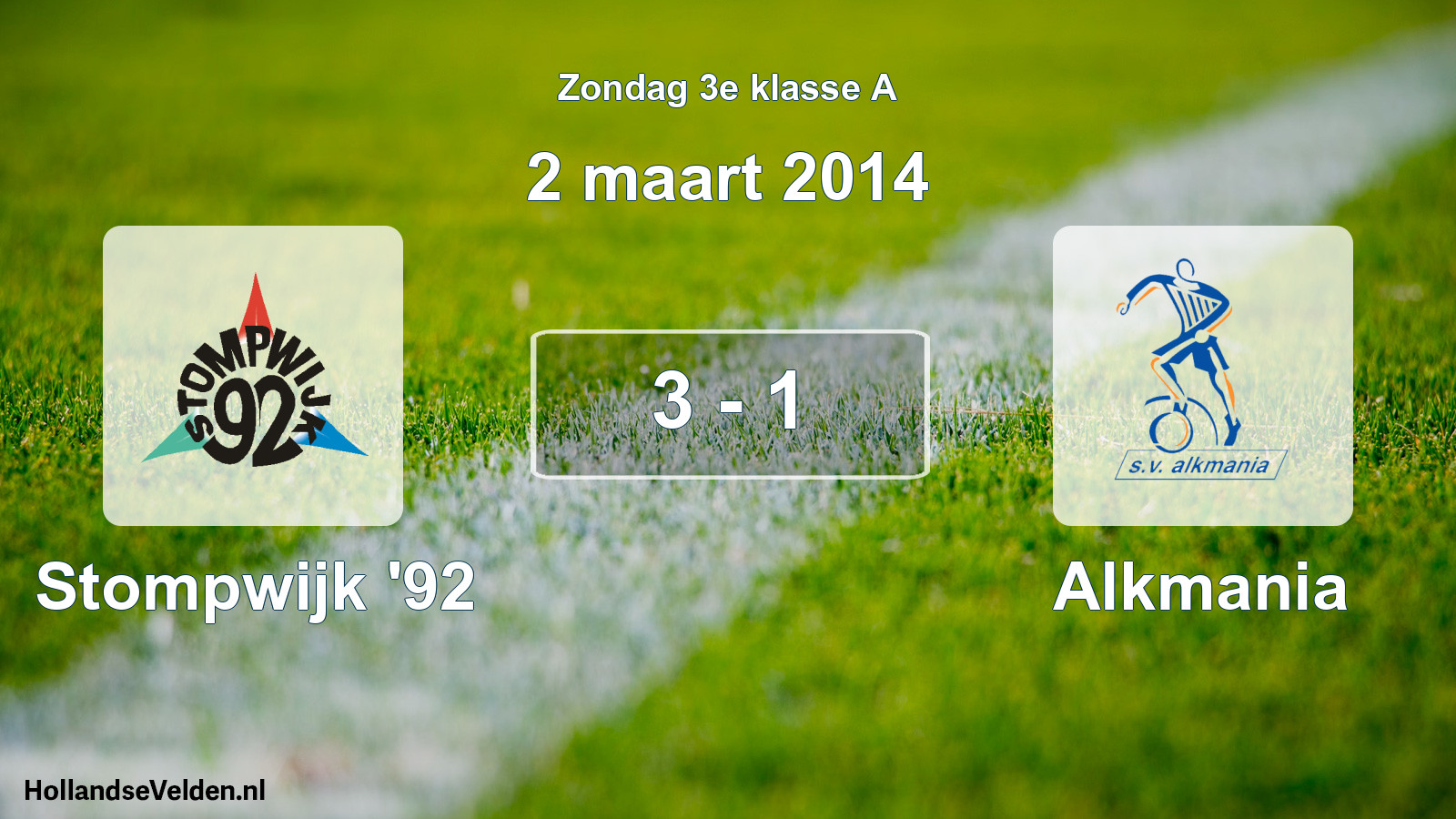 Total number of matches played: Stompwijk '92 - Alkmania 3 - 1 (2 March 2014)