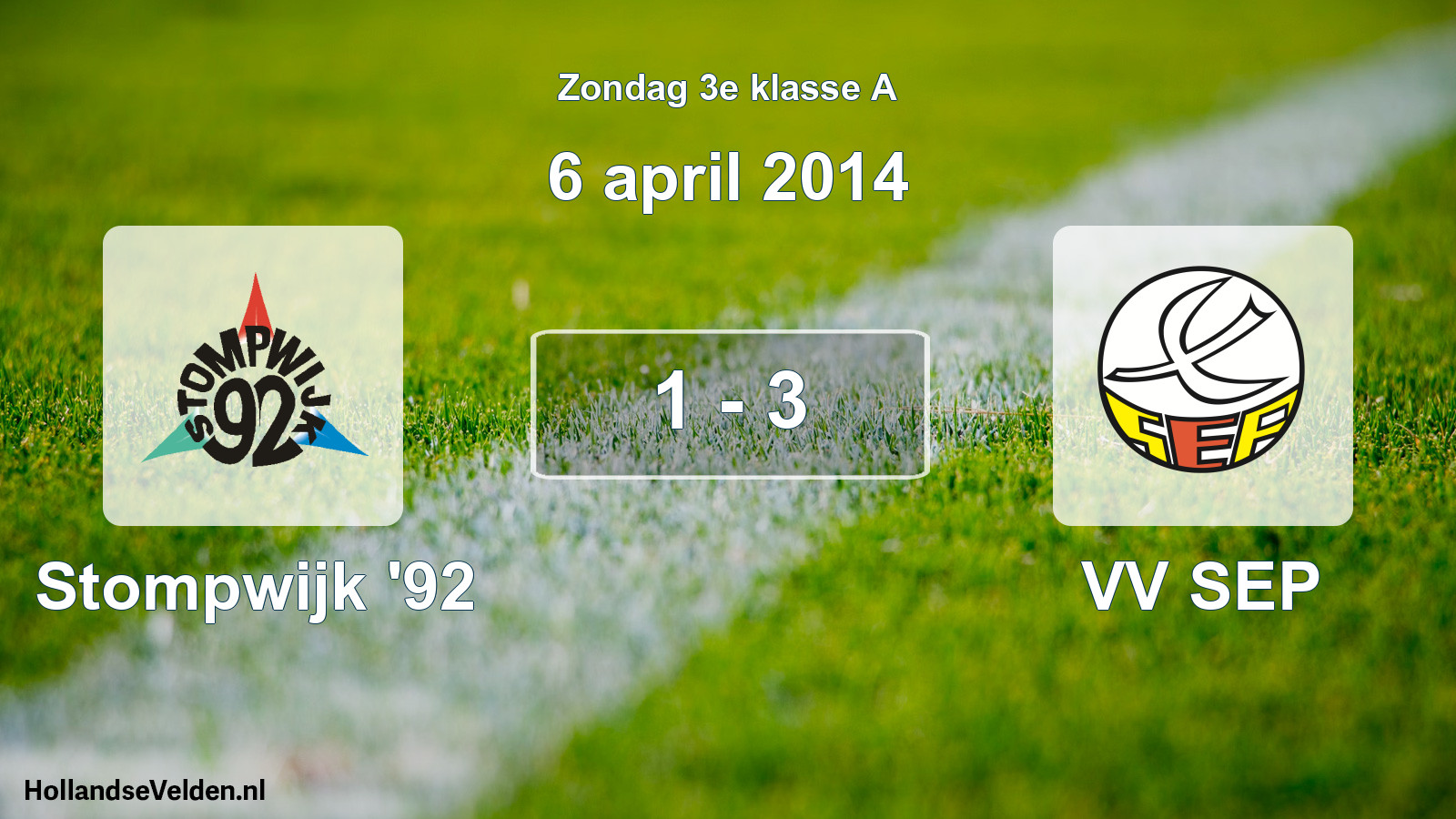 Total number of matches played: Stompwijk '92 - VV SEP 1 - 3 (6 April 2014)