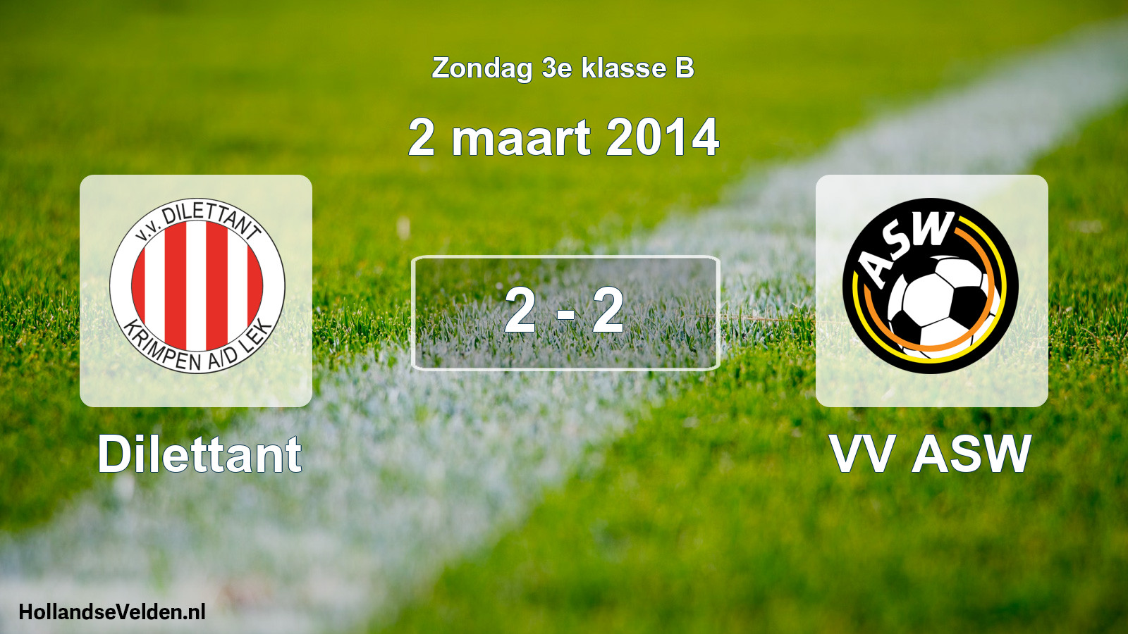 Total number of matches played: Dilettant - VV ASW 2 - 2 (2 March 2014)