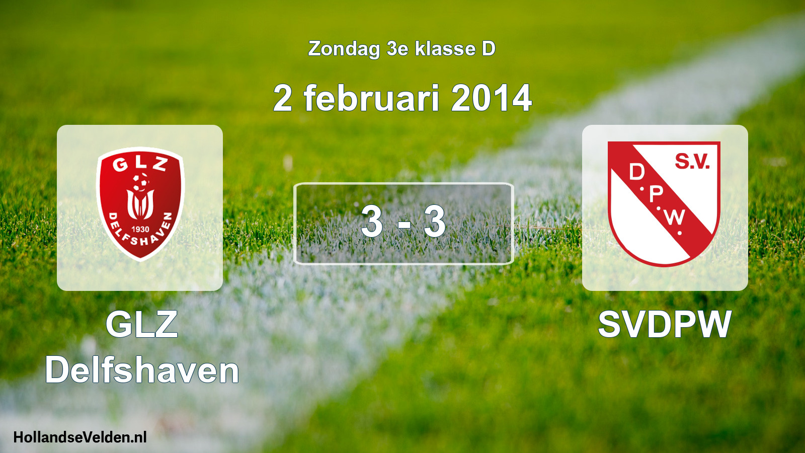 Total number of matches played: GLZ Delfshaven - SVDPW 3 - 3 (2 February 2014)