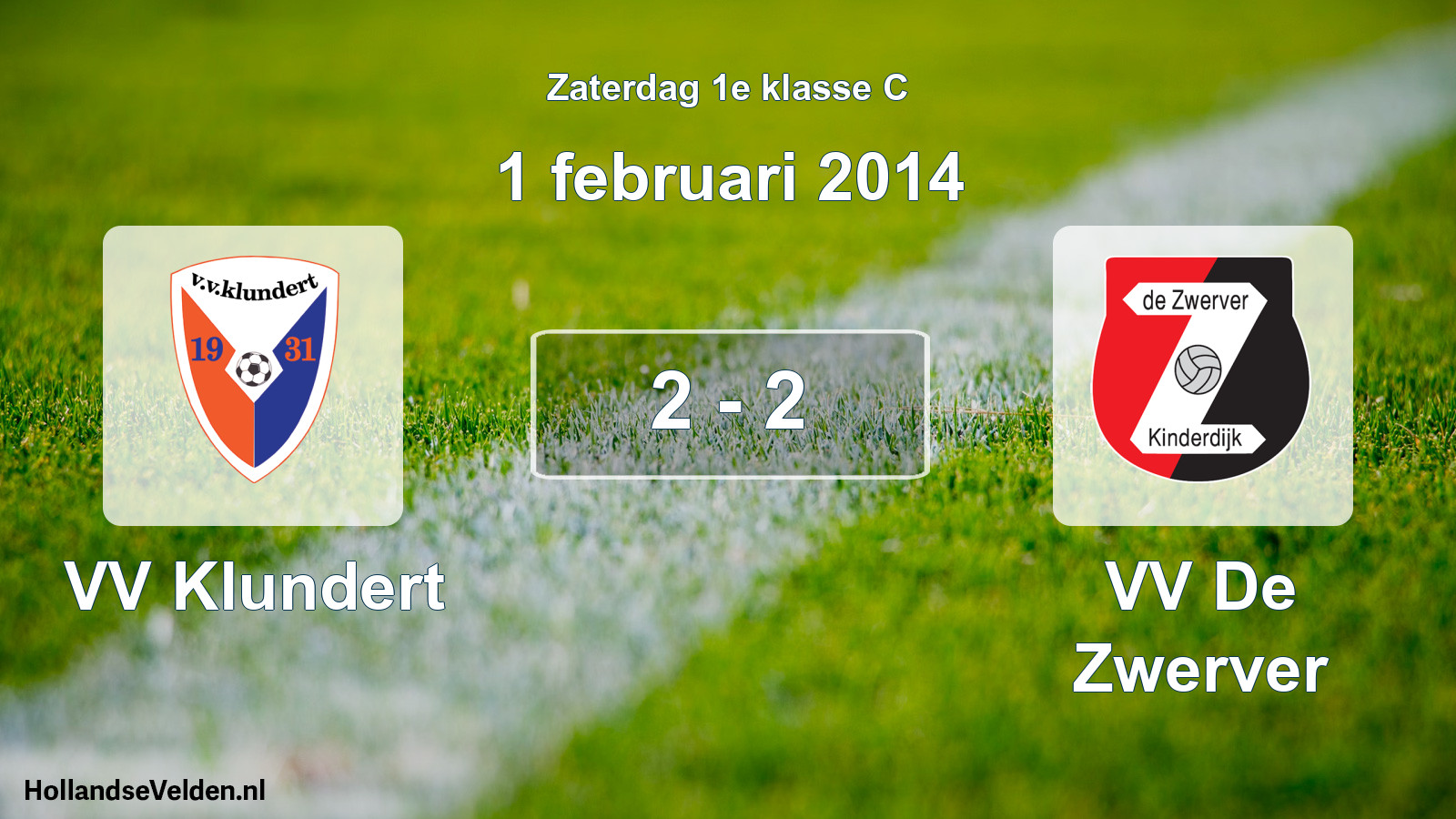 Total number of matches played: VV Klundert - VV De Zwerver 2 - 2 (1 February 2014)