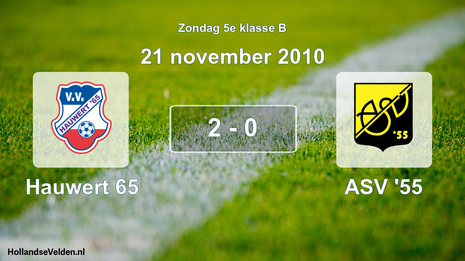 Total number of matches played: Hauwert 65 - ASV '55 2 - 0 (21 November 2010)
