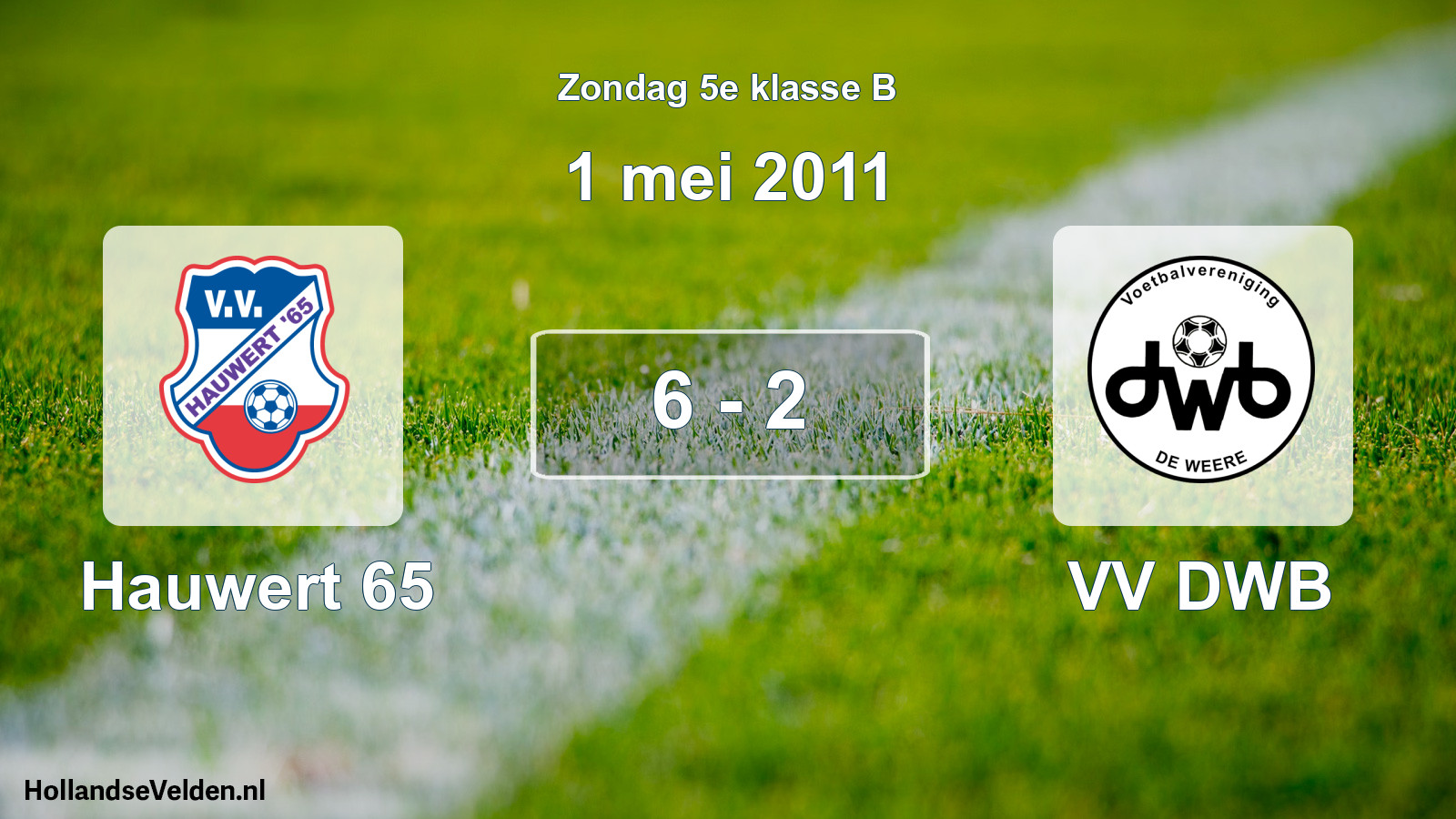 Total number of matches played: Hauwert 65 - VV DWB 6 - 2 (1 May 2011)