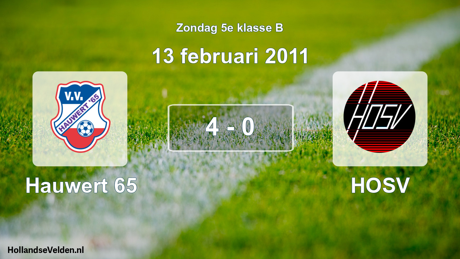 Total number of matches played: Hauwert 65 - HOSV 4 - 0 (13 February 2011)