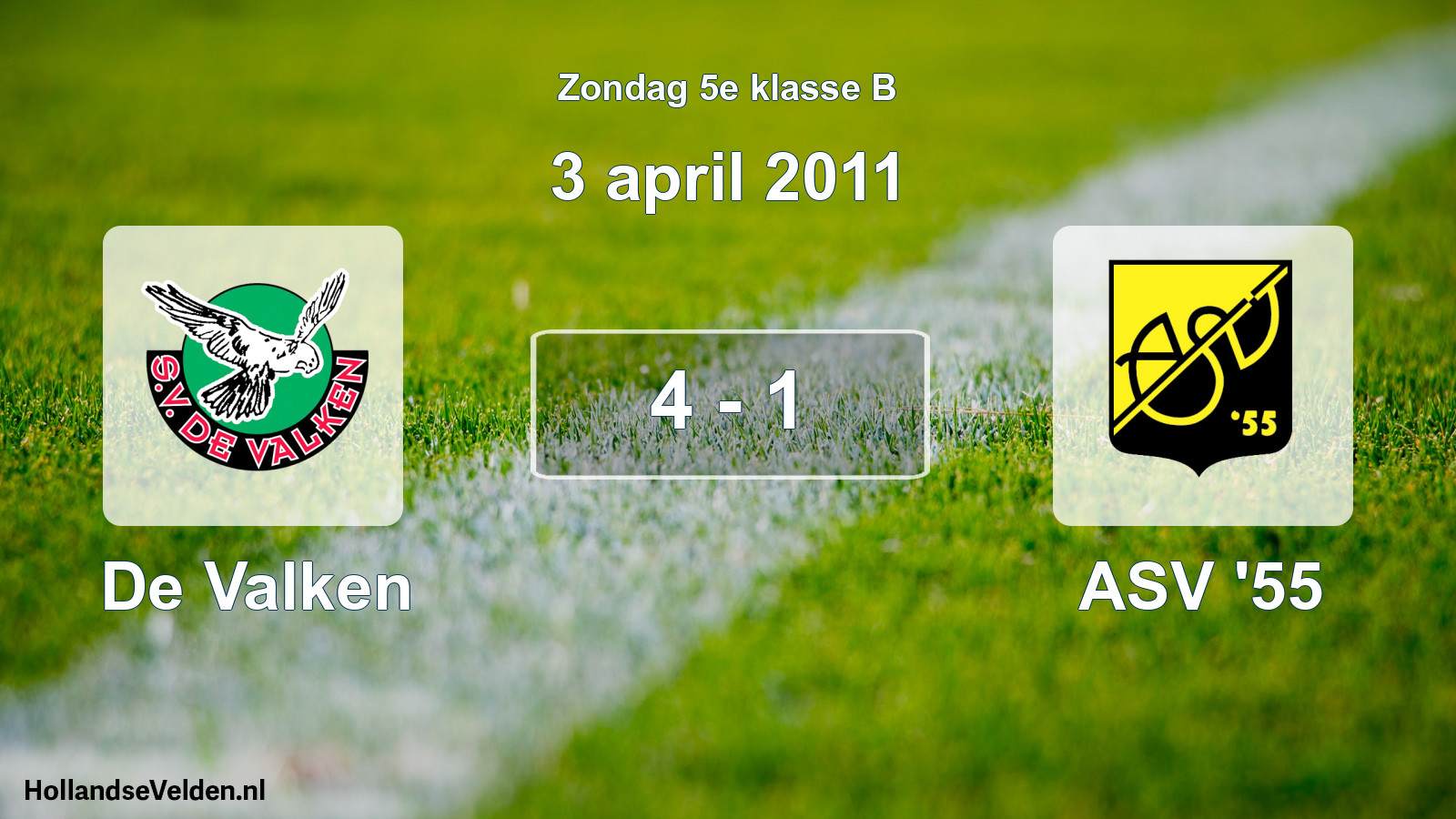 Total number of matches played: De Valken - ASV '55 4 - 1 (3 April 2011)