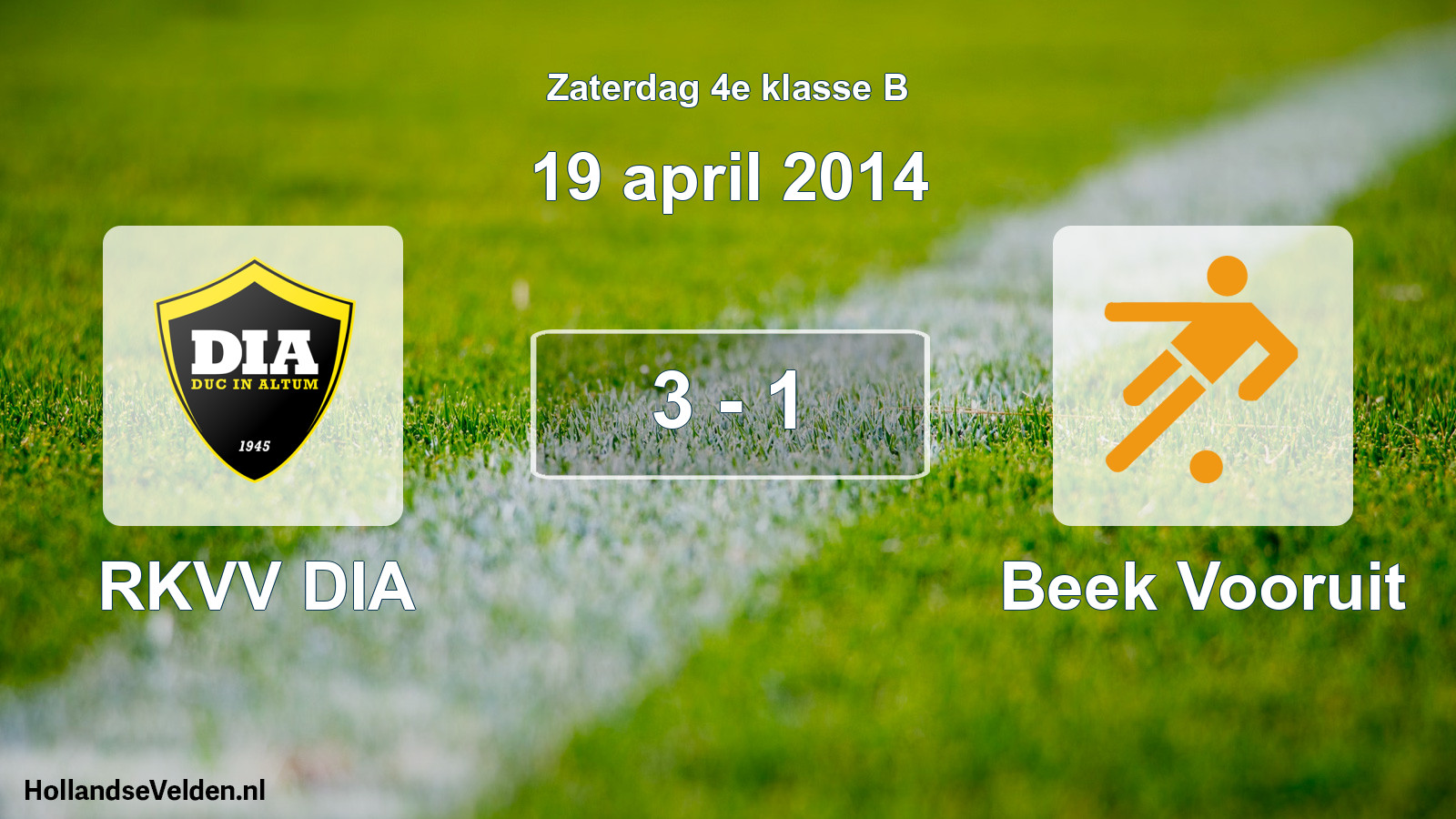 Total number of matches played: RKVV DIA - Beek Vooruit 3 - 1 (19 April 2014)