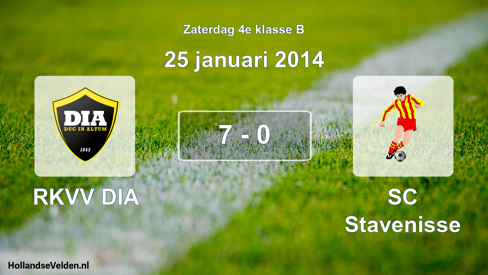 Total number of matches played: RKVV DIA - SC Stavenisse 7 - 0 (25 January 2014)