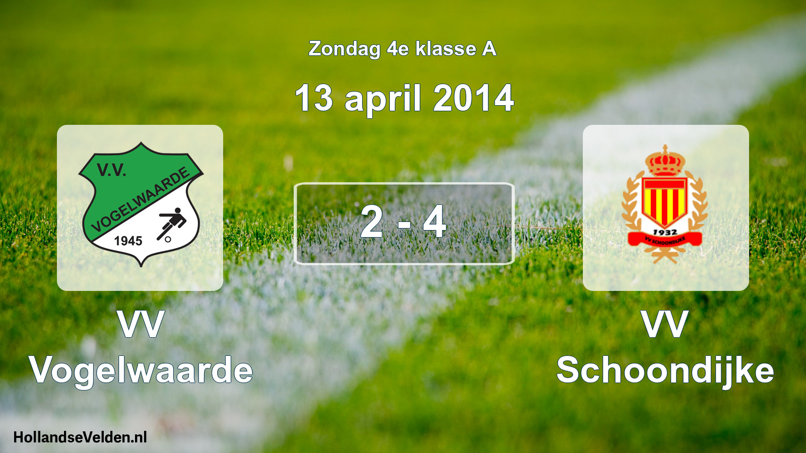 Total number of matches played: VV Vogelwaarde - VV Schoondijke 2 - 4 (13 April 2014)