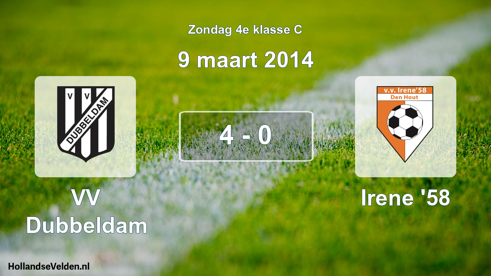 Total number of matches played: VV Dubbeldam - Irene '58 4 - 0 (9 March 2014)