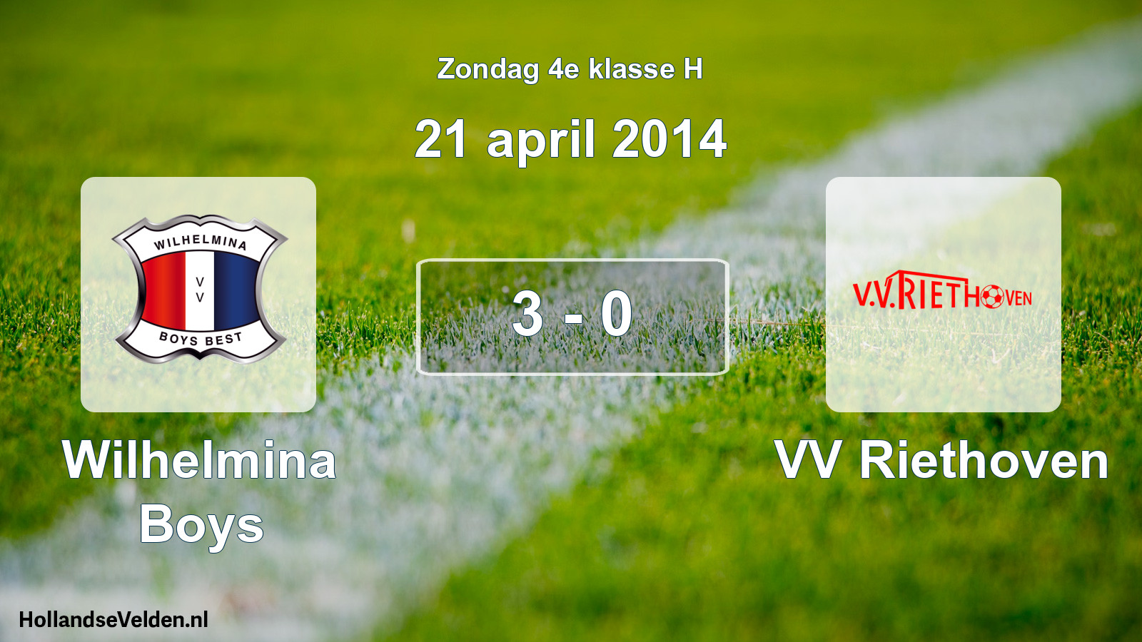 Total number of matches played: Wilhelmina Boys - VV Riethoven 3 - 0 (21 April 2014)