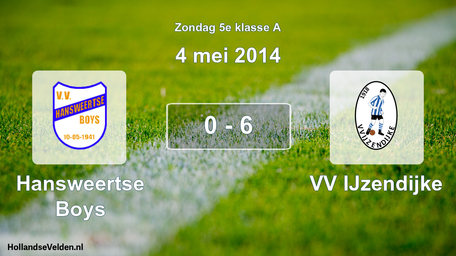 Total number of matches played: Hansweertse Boys - VV IJzendijke 0 - 6 (4 May 2014)