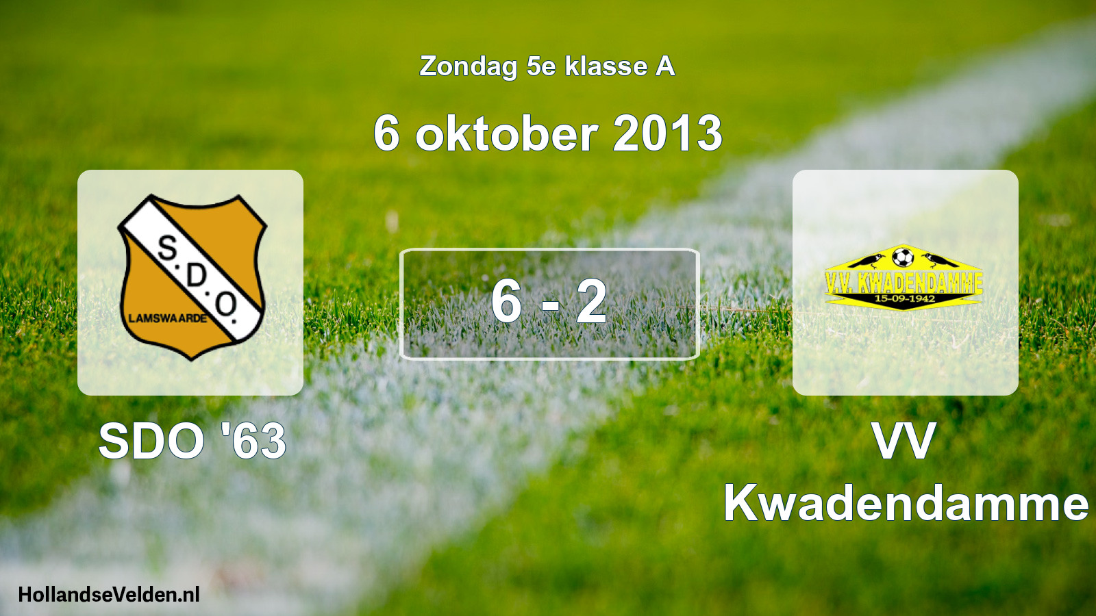 Total number of matches played: SDO '63 - VV Kwadendamme 6 - 2 (6 October 2013)
