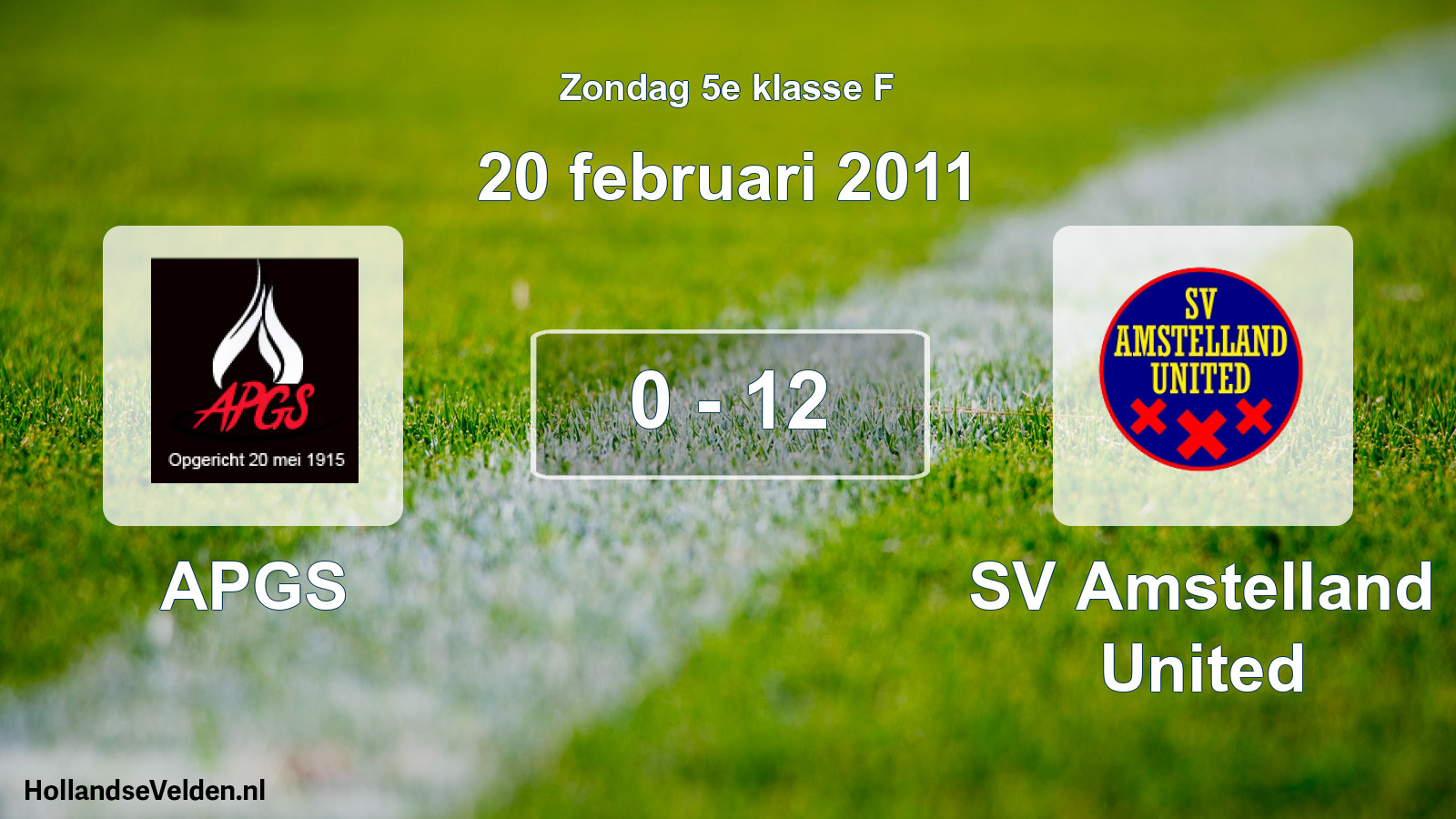 Total number of matches played: APGS - SV Amstelland United 0 - 12 (20 February 2011)